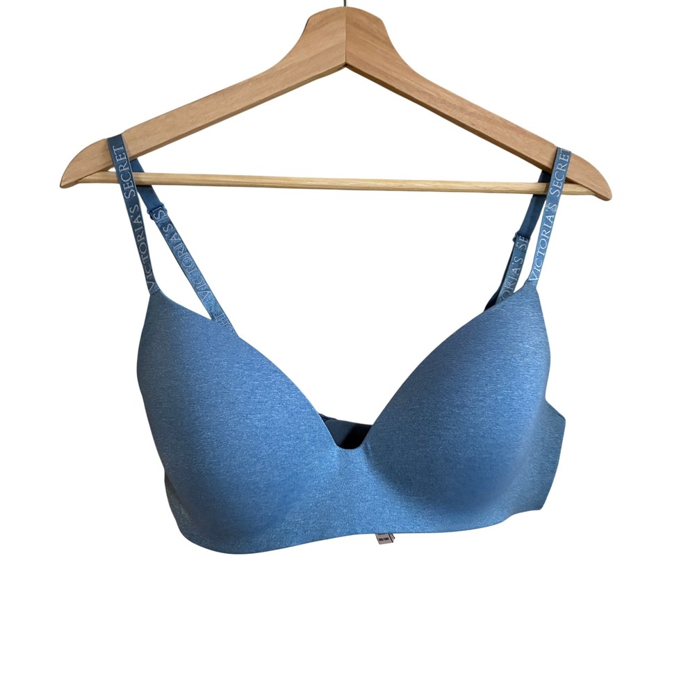 Victoria's Secret Wireless T-Shirt Bra 36D Blue Women Logo Strap Lightly Lined